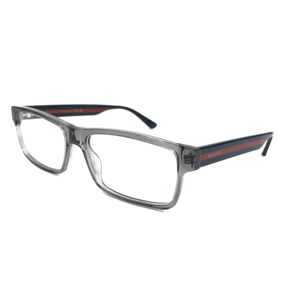 Gucci Eyeglasses Frames GG0752O 003 Gray Blue Red Rectangle Full Rim 56-16-150
